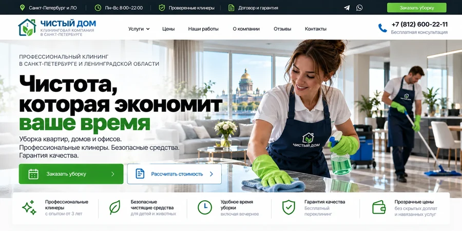 Сайт клининговой компании — пример главной страницы