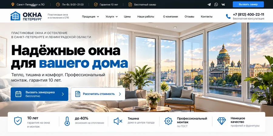Сайт по остеклению — пример главной страницы