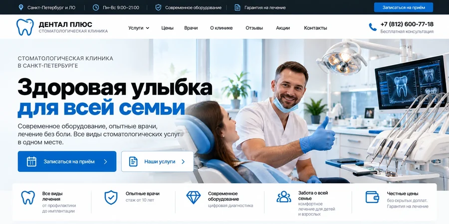 Сайт стоматологии — пример главной страницы