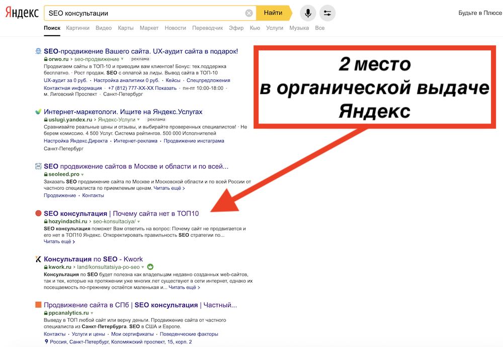 позиции моего сайта по фразе SEO консультация