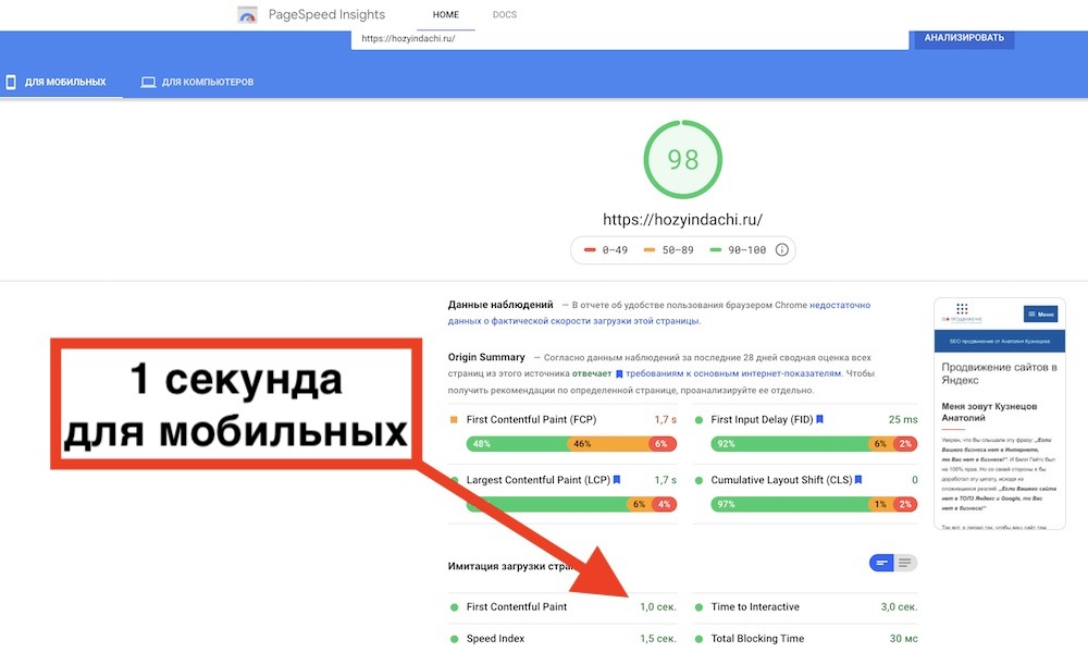 Скорость загрузки сайта в 2021 году для мобильных