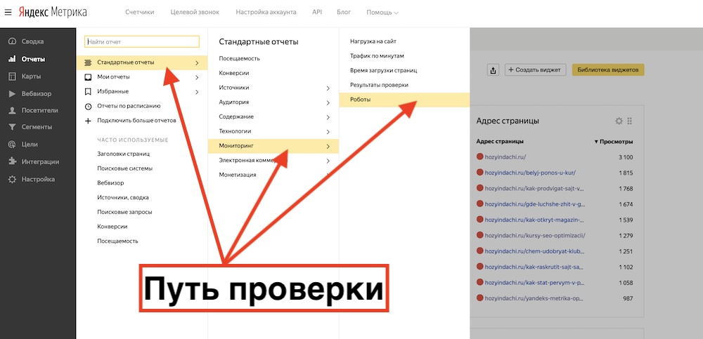 Проверка роботности в Яндекс Метрике