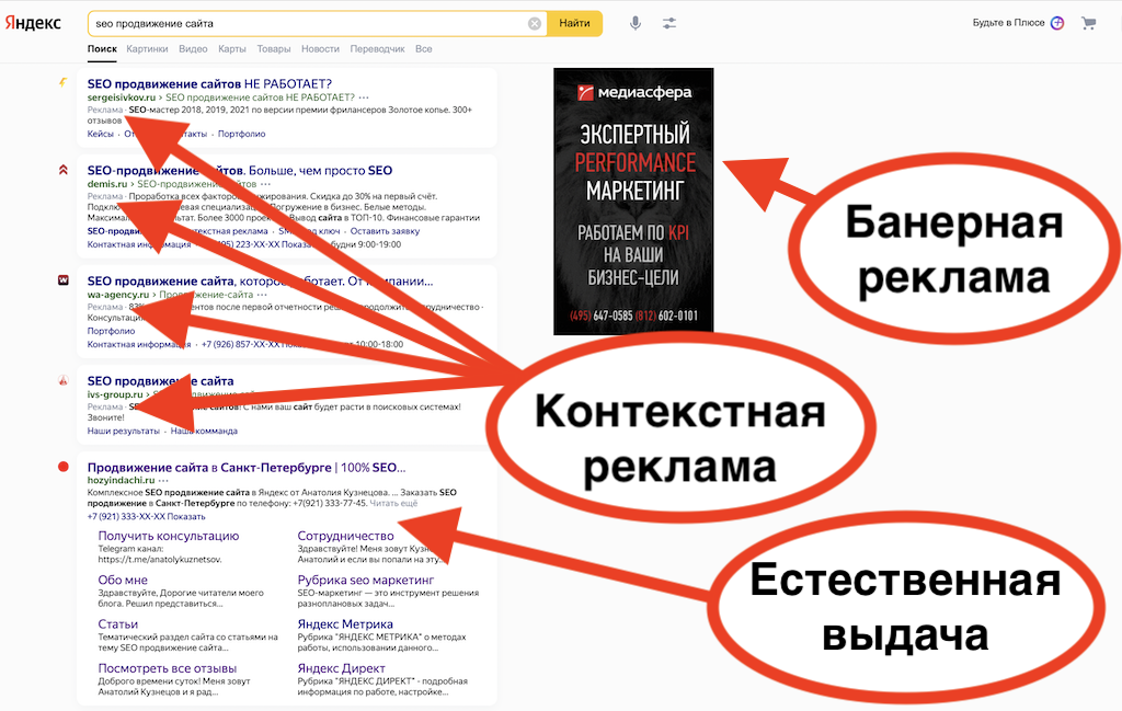 Поисковая выдача Яндекс