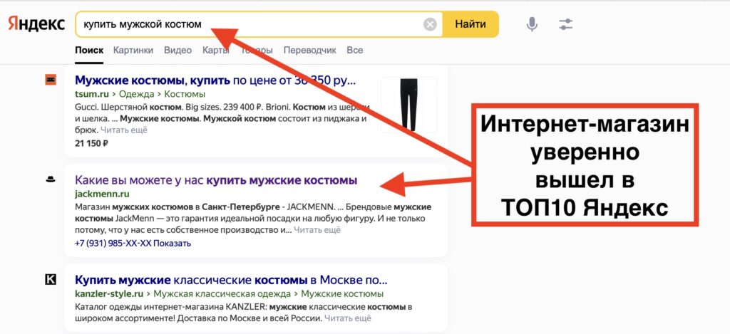 SEO продвижение интернет-магазина пример