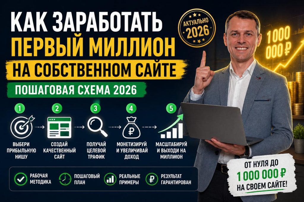 Как заработать первый миллион на собственном сайте — пошаговая схема 2026