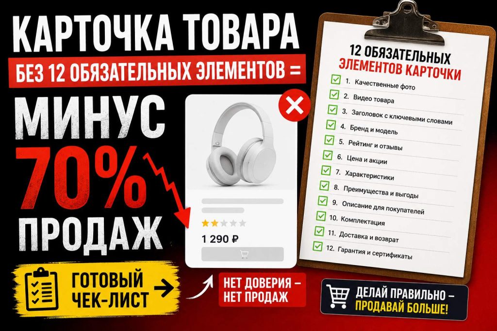 Карточка товара без 12 обязательных элементов = минус 70% продаж. Готовый чек-лист