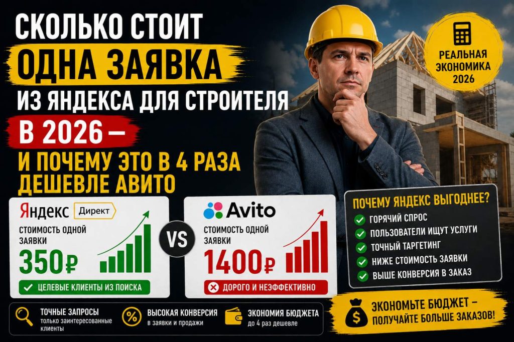 Сколько стоит одна заявка из Яндекса для строителя в 2026 — и почему это в 4 раза дешевле Авито