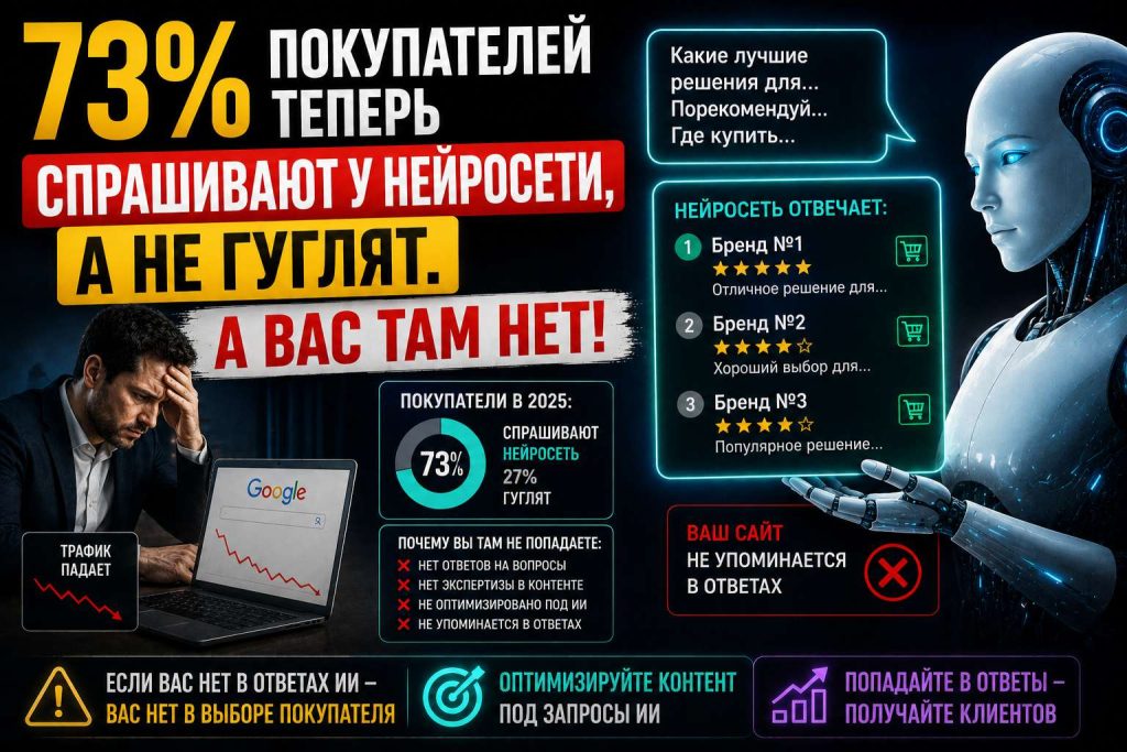 73% покупателей теперь спрашивают у нейросети, а не гуглят. А вас там нет