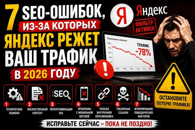 7 SEO-ошибок, из-за которых Яндекс режет ваш трафик в 2026 году