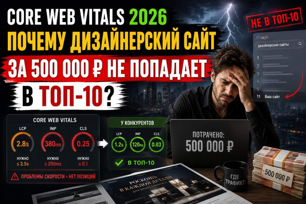 Core Web Vitals 2026: почему дизайнерский сайт за 500 000 ₽ не попадает в ТОП-10
