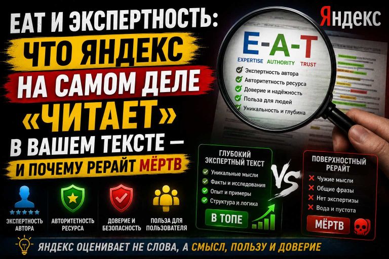 EAT и экспертность: что Яндекс на самом деле «читает» в вашем тексте — и почему рерайт мёртв