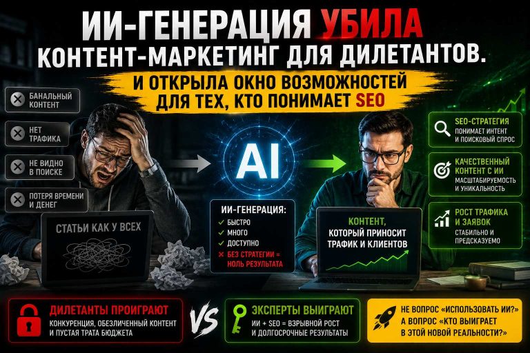 ИИ-генерация убила контент-маркетинг для дилетантов. И открыла окно возможностей для тех, кто понимает SEO