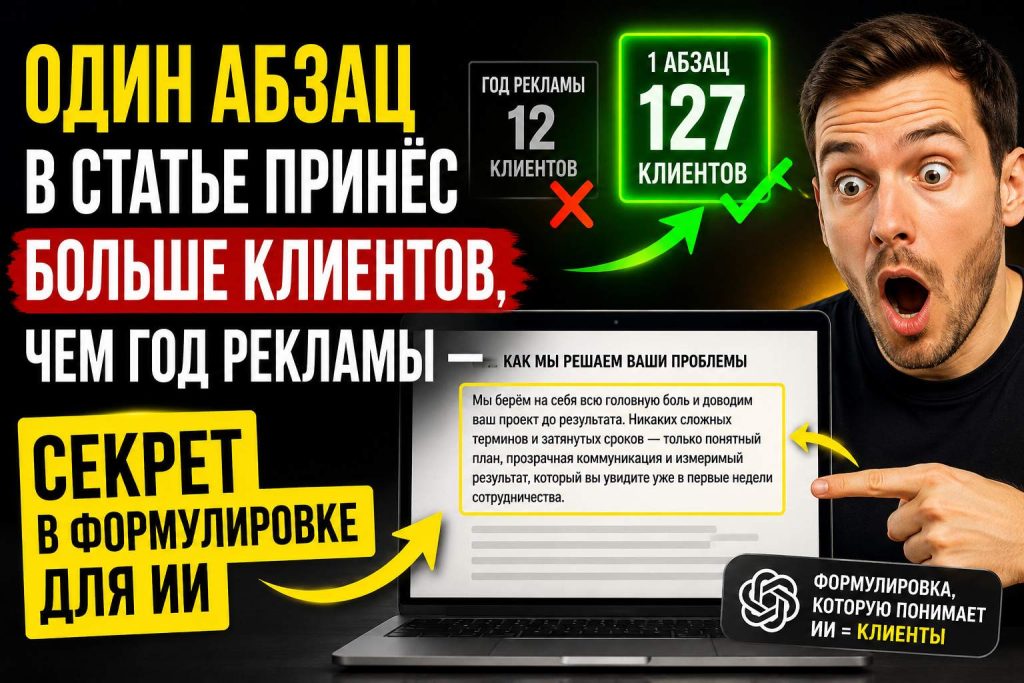 Один абзац в статье принёс больше клиентов, чем год рекламы — секрет в формулировке для ИИ