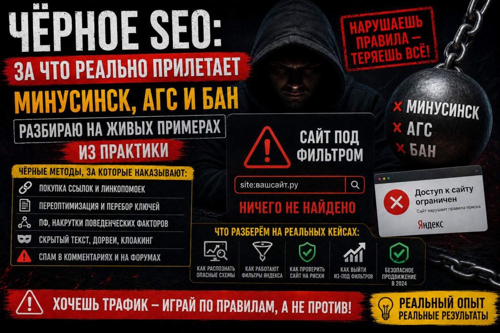 Чёрное SEO: за что реально прилетает Минусинск, АГС и бан — разбираю на живых примерах из практики