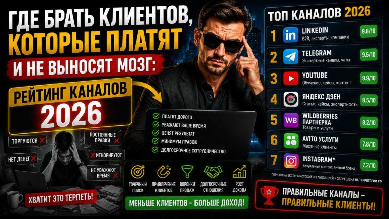 Где брать клиентов, которые платят и не выносят мозг: рейтинг каналов 2026