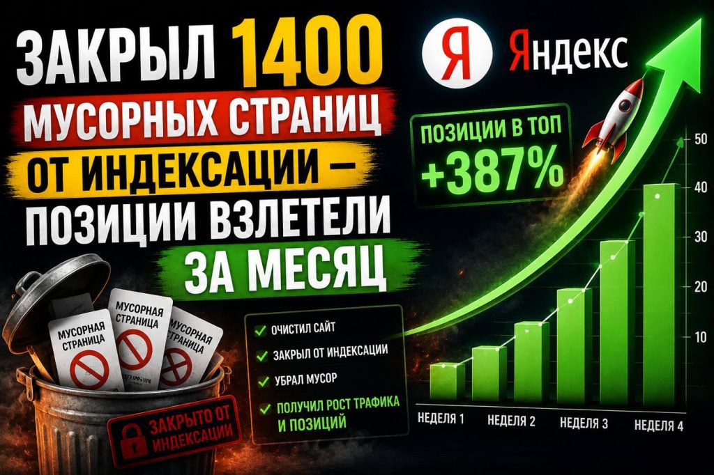 Закрыл 1400 мусорных страниц от индексации — позиции взлетели за месяц