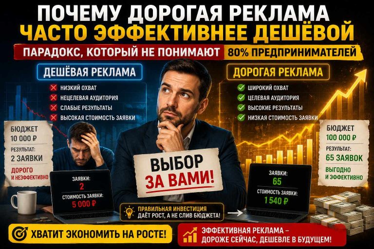 Почему дорогая реклама часто эффективнее дешёвой. Парадокс, который не понимают 80% предпринимателей