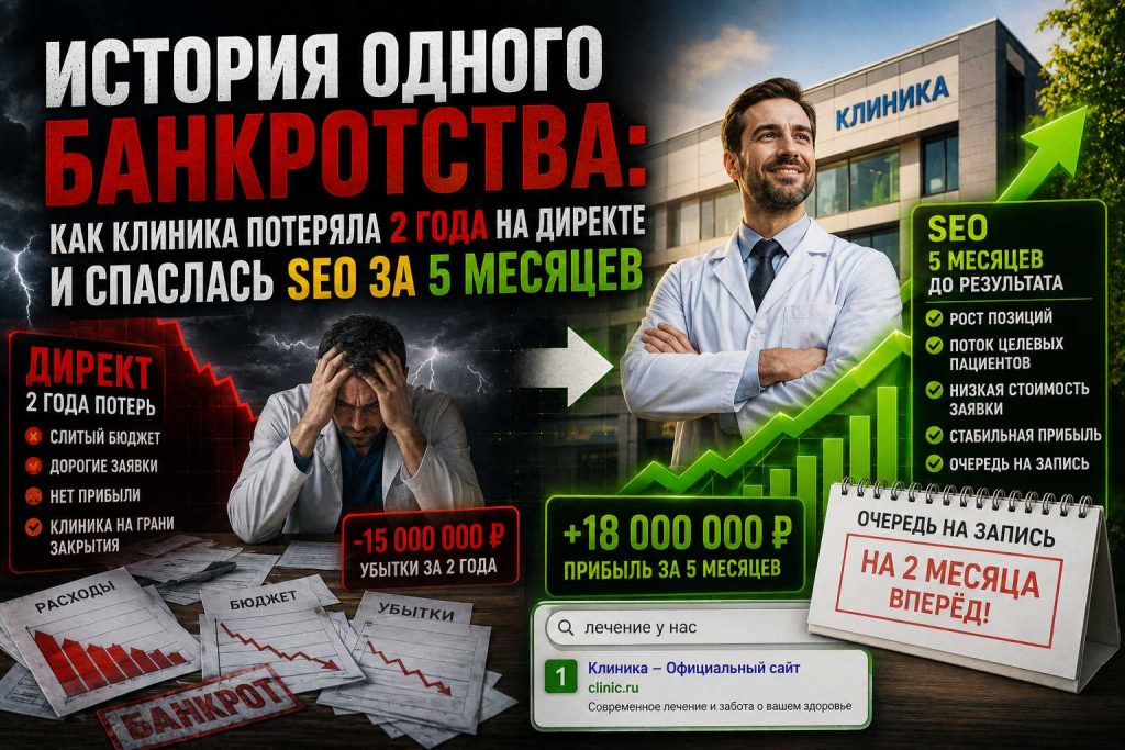 История одного банкротства: как клиника потеряла 2 года на Директе и спаслась SEO за 5 месяцев