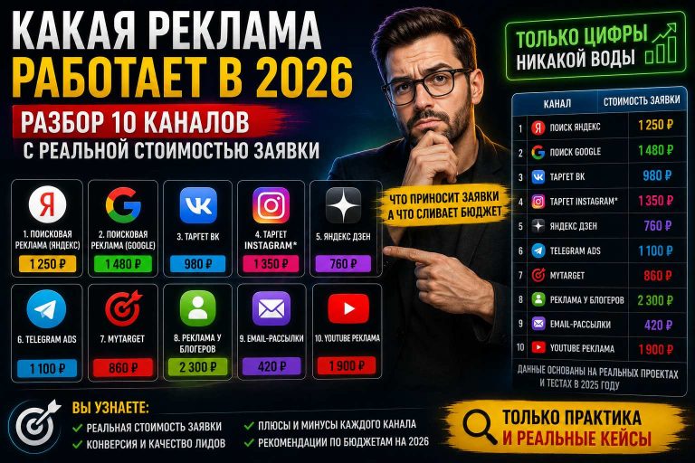 Какая реклама работает в 2026: разбор 10 каналов с реальной стоимостью заявки. Ответ меня шокировал