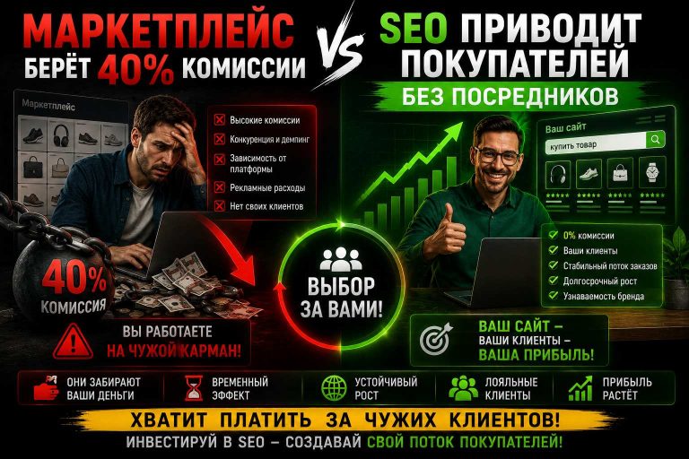 Маркетплейс берёт 40% комиссии. SEO приводит покупателей без посредников