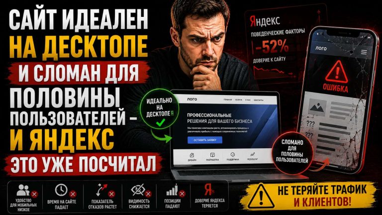 Сайт идеален на десктопе и сломан для половины пользователей — и Яндекс это уже посчитал