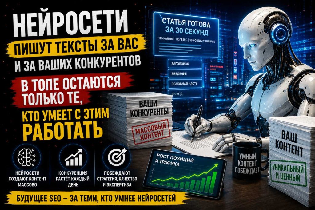 Нейросети пишут тексты за вас и за ваших конкурентов. В топе остаются только те, кто умеет с этим работать