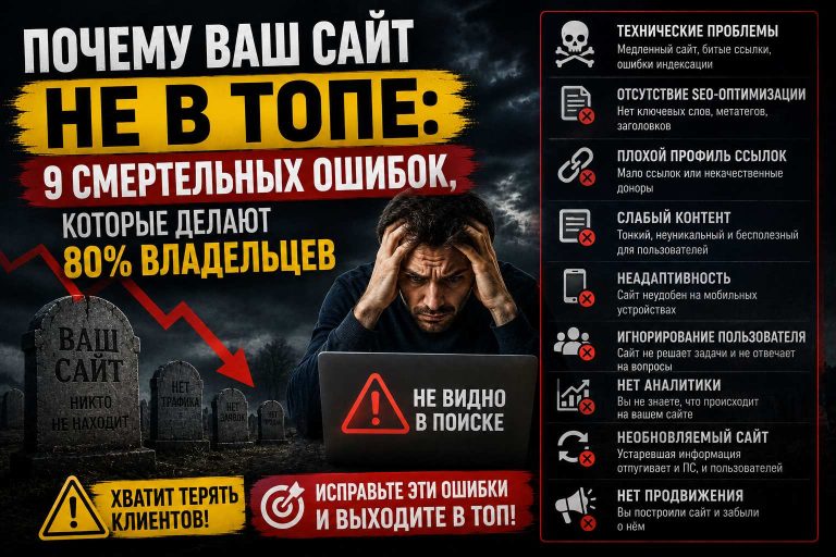 Почему ваш сайт не в ТОПе: 9 смертельных ошибок, которые делают 80% владельцев