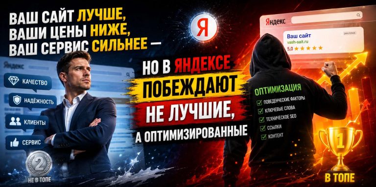 Ваш сайт лучше, ваши цены ниже, ваш сервис сильнее — но в Яндексе побеждают не лучшие, а оптимизированные