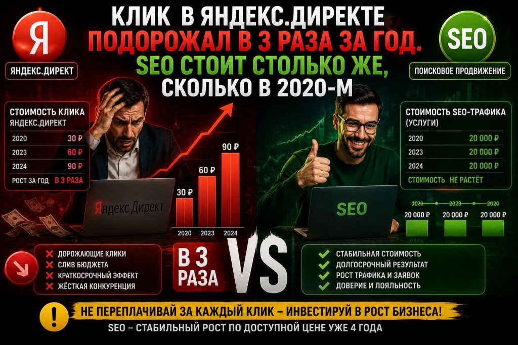 Клик в Яндекс.Директе подорожал в 3 раза за год. SEO стоит столько же, сколько в 2020-м