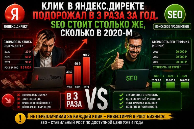 Клик в Яндекс.Директе подорожал в 3 раза за год. SEO стоит столько же, сколько в 2020-м