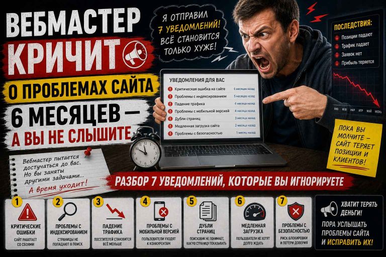 Вебмастер кричит о проблемах сайта 6 месяцев — а вы не слышите. Разбор 7 уведомлений