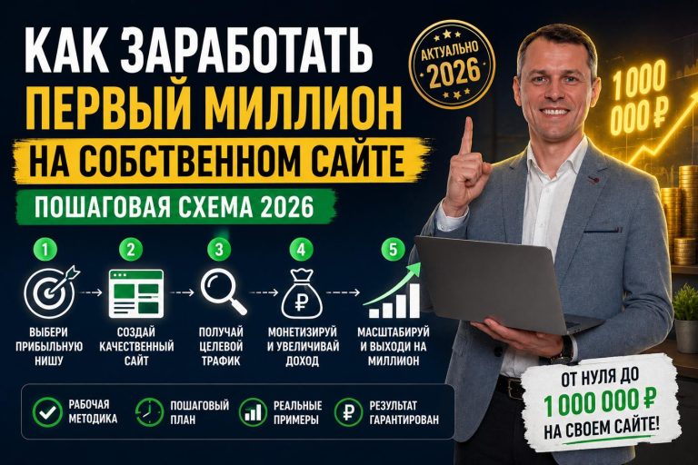 Как заработать первый миллион на собственном сайте — пошаговая схема 2026