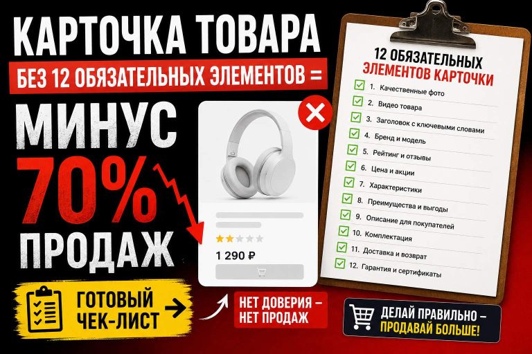 Карточка товара без 12 обязательных элементов = минус 70% продаж. Готовый чек-лист