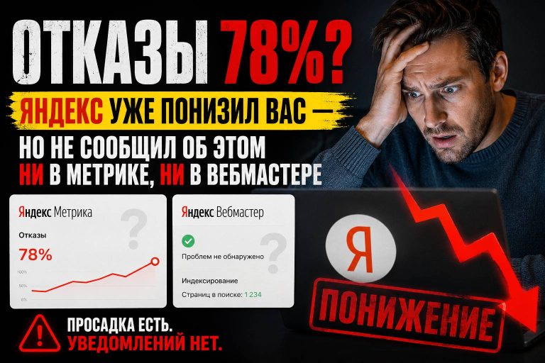 Отказы 78%? Яндекс уже понизил вас — но не сообщил об этом ни в Метрике, ни в Вебмастере
