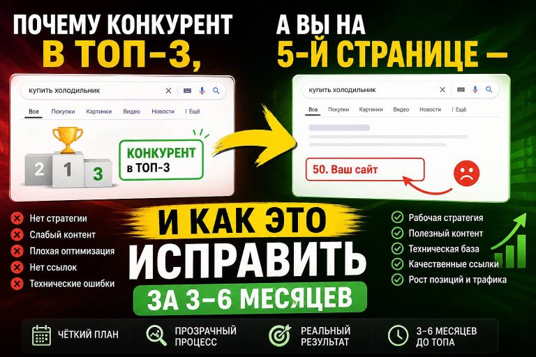 Почему конкурент в ТОП-3, а вы на 5-й странице — и как это исправить за 3–6 месяцев