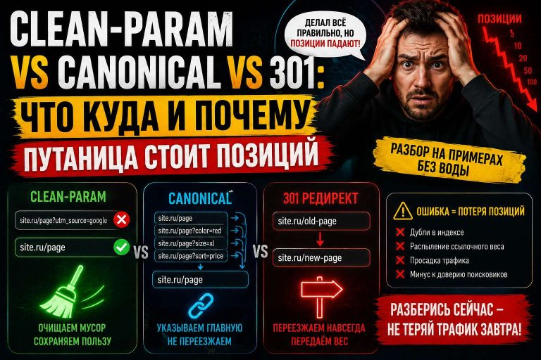 Clean-param vs canonical vs 301: что куда и почему путаница стоит позиций