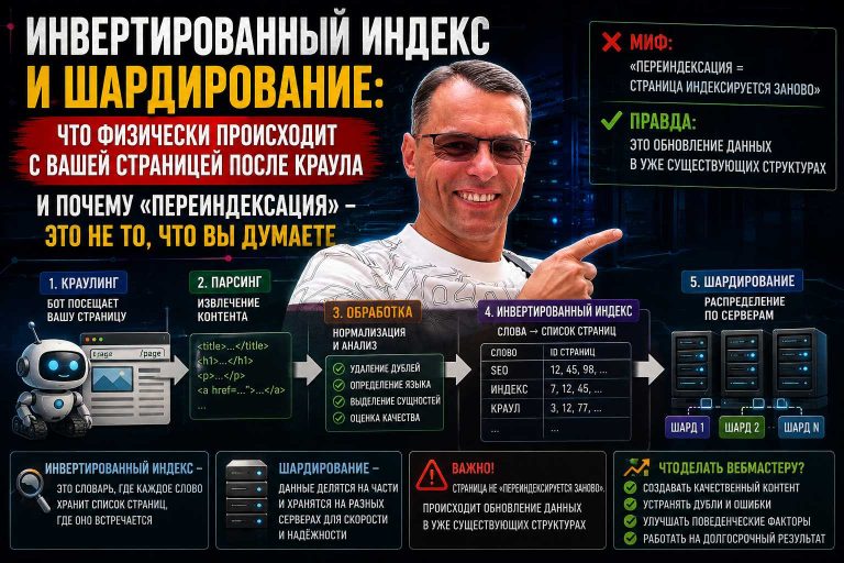 Инвертированный индекс и шардирование: что физически происходит с вашей страницей после краула, и почему «переиндексация» — это не то, что вы думаете