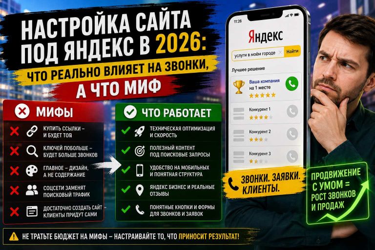 Настройка сайта под Яндекс в 2026: что реально влияет на звонки, а что миф