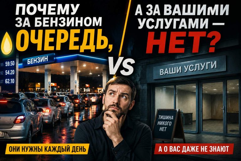 Почему за бензином очередь, а за вашими услугами — нет