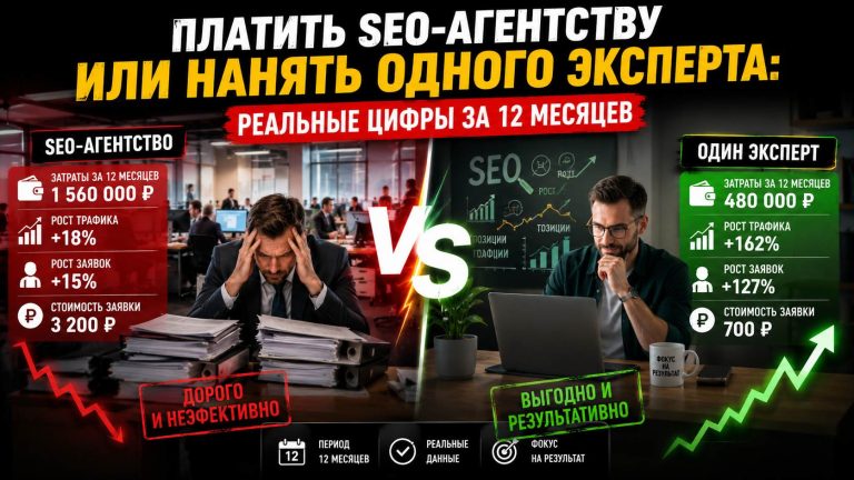 Платить SEO-агентству или нанять одного эксперта: реальные цифры за 12 месяцев
