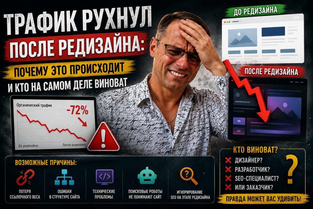 Трафик рухнул после редизайна: почему это происходит и кто на самом деле виноват
