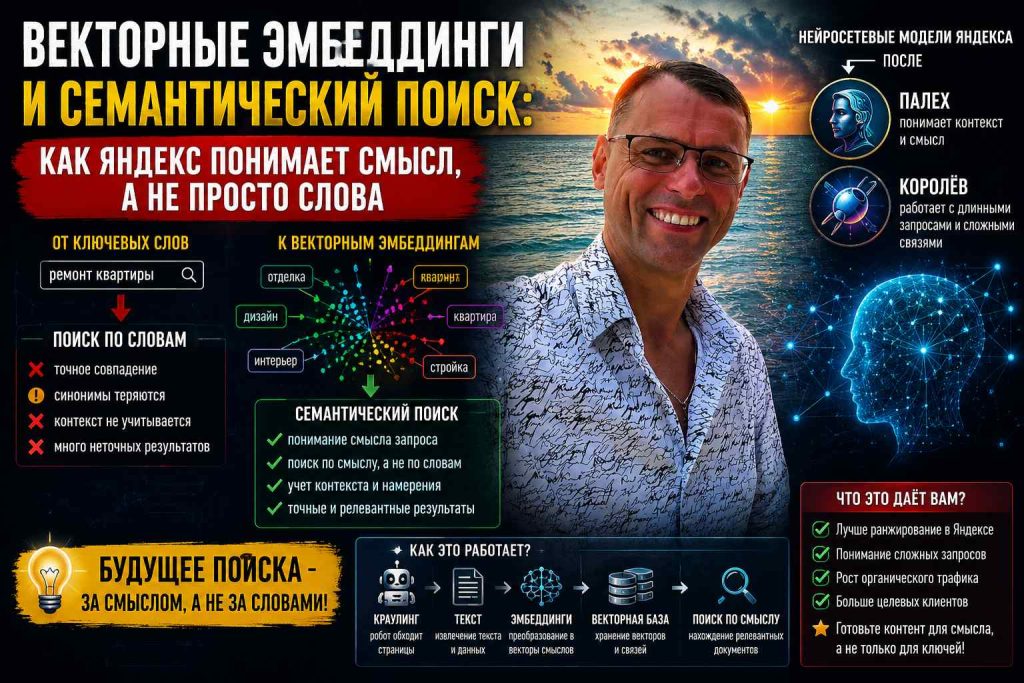 Векторные эмбеддинги и семантический поиск: как нейросетевые модели Яндекса (после Палеха и Королёва) понимают смысл, а не слова