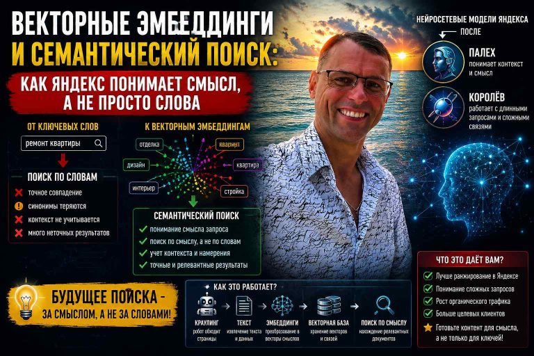 Векторные эмбеддинги и семантический поиск: как нейросетевые модели Яндекса (после Палеха и Королёва) понимают смысл, а не слова