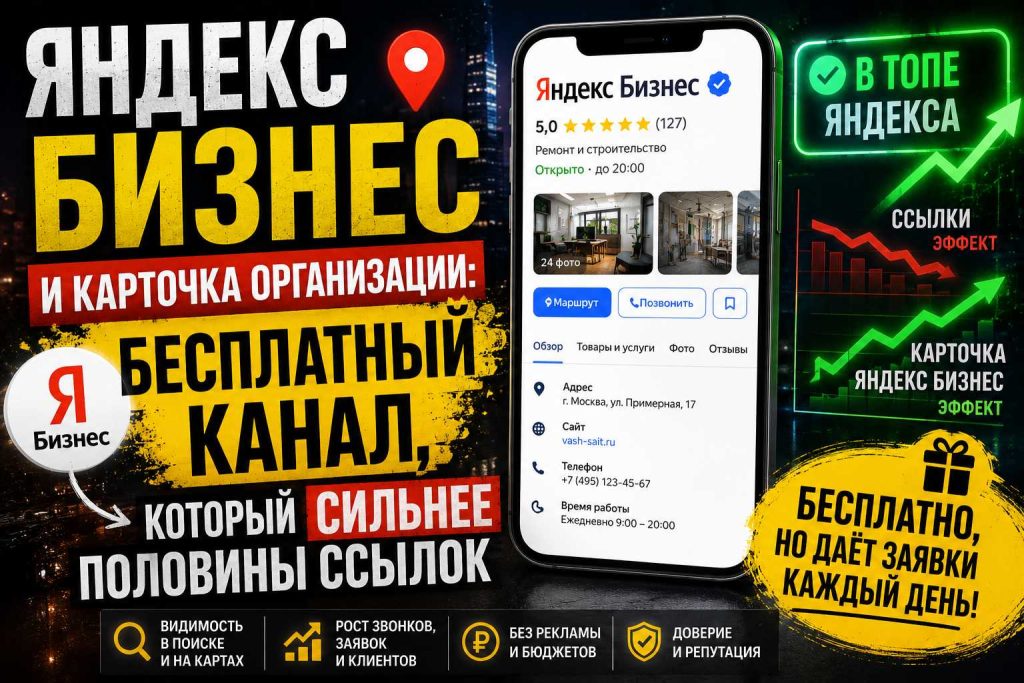 Яндекс Бизнес и карточка организации: бесплатный канал, который сильнее половины ссылок