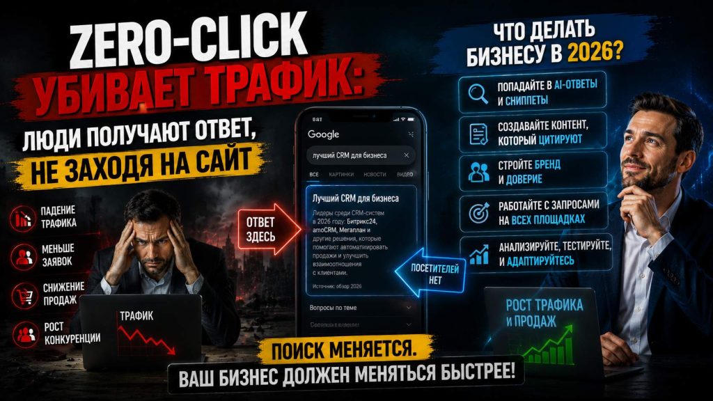 Zero-click убивает трафик: люди получают ответ, не заходя на сайт. Что делать бизнесу в 2026