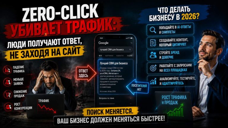 Zero-click убивает трафик: люди получают ответ, не заходя на сайт. Что делать бизнесу в 2026