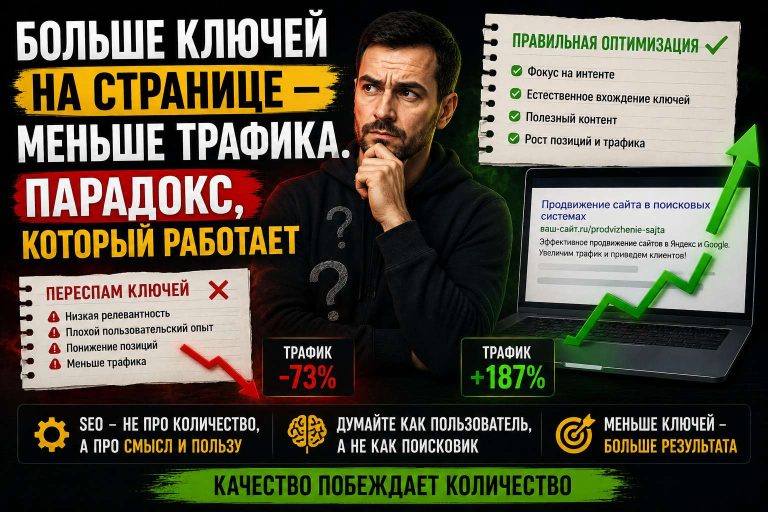 Больше ключей на странице — меньше трафика: парадокс SEO, который работает