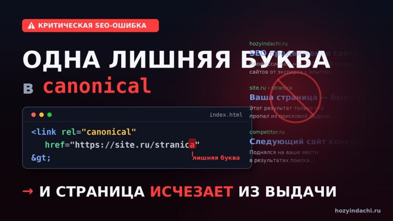 Одна лишняя буква в canonical — и страница исчезает из выдачи