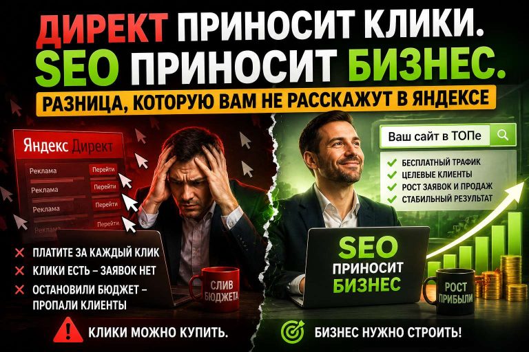 Директ приносит клики. SEO приносит бизнес. Разница, которую вам не расскажут в Яндексе