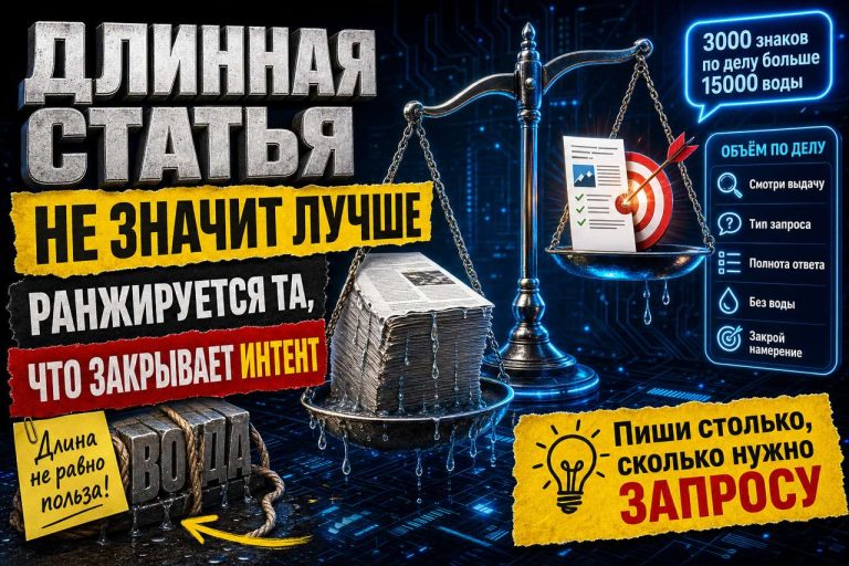 Длинная статья не ранжируется лучше короткой — ранжируется та, что закрывает интент
